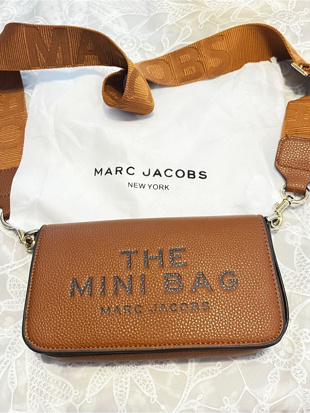 Marc Jacobs Mini Bag in Cognac Brown with Branded Strap
